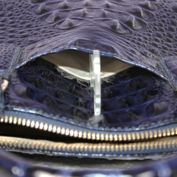 Brahmin Croc Embossed Leather Satchel Navy Melbourne Dome Bag w/ Strap & Dust Ba - Picture 13 of 16
